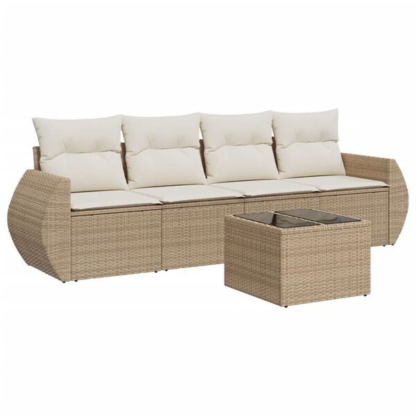vidaXL Salon de jardin avec coussins 5 pcs beige r&eacute;sine tress&eacute;e