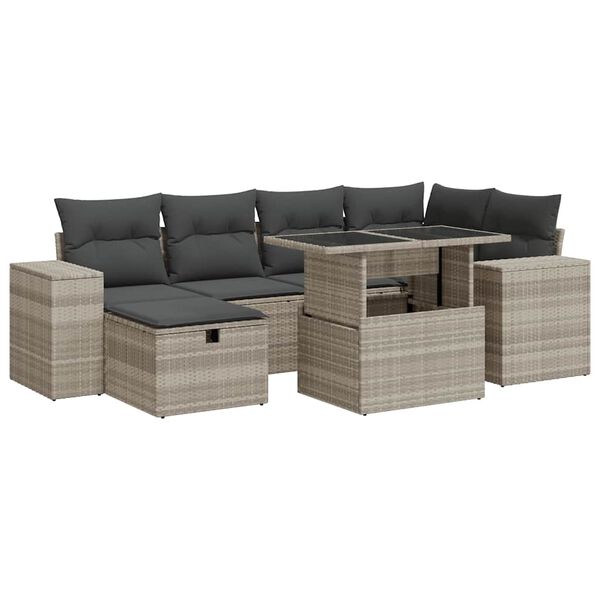 vidaXL Salon de jardin 8 pcs avec coussins gris clair r&eacute;sine tress&eacute;e