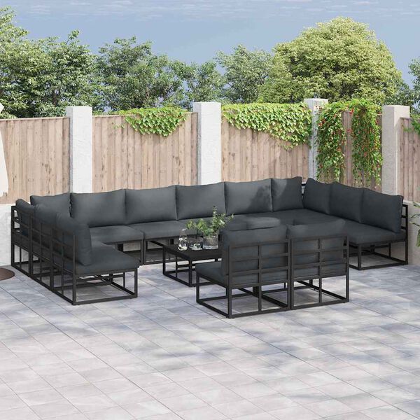 vidaXL Ensemble de canap&eacute; de jardin avec coussin 12 pcs Noir Aluminium