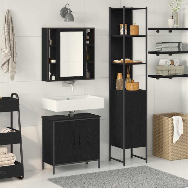 vidaXL Meubles de salle de bain 3 pcs Noir Bois d'ing&eacute;nierie