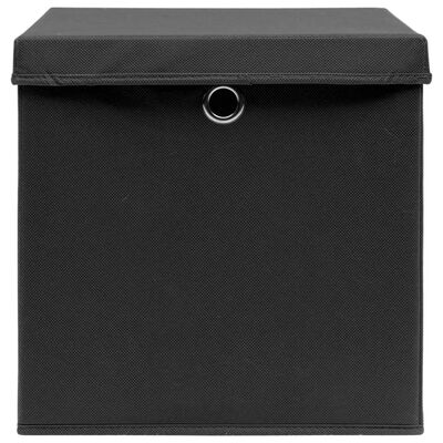 Boîtes de rangement avec couvercle 10 pcs Noir 32x32x32cm Tissu -VQU