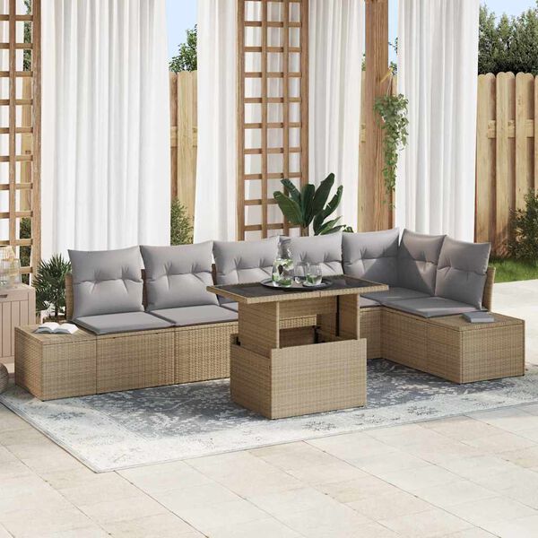 vidaXL Ensemble de canap&eacute; de jardin 7 pcs Beige Poly rotin