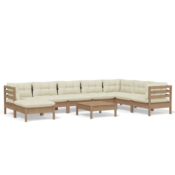 vidaXL Salon de jardin 9 pcs avec coussins Marron miel Bois de pin
