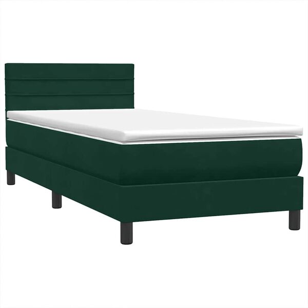 vidaXL Sommier &agrave; lattes de lit et matelas vert fonc&eacute; 90x220 cm velours