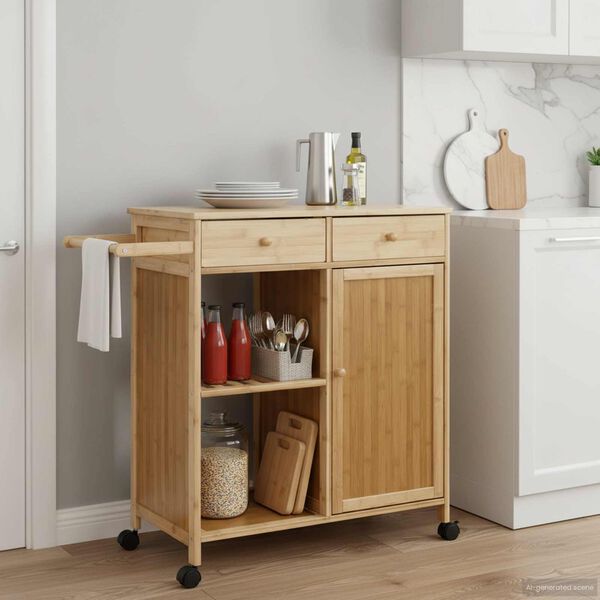 vidaXL Chariot de Cuisine avec Roues Naturel 90,5 x 36 x 86,5 cm