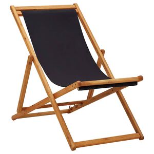 vidaXL Chaise pliante en bois d'eucalyptus et tissu noir