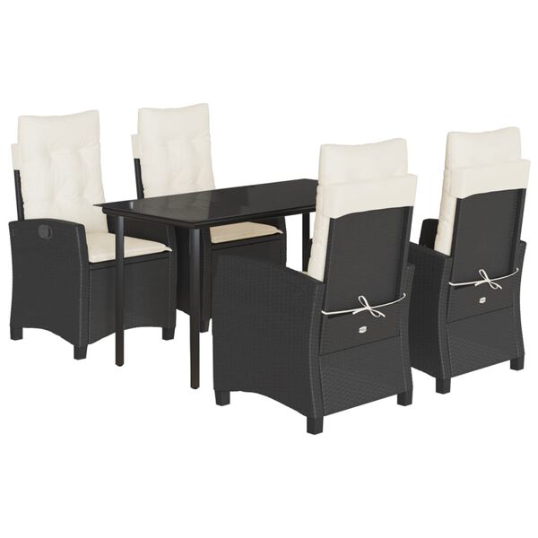 vidaXL Ensemble &agrave; manger de jardin coussins 5pcs Noir R&eacute;sine tress&eacute;e