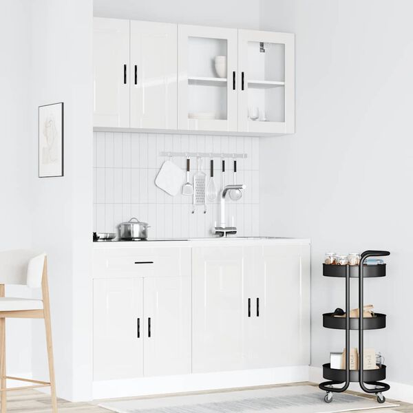 vidaXL Ensemble de 4 meubles de cuisine "Porto" en bois d'ing&eacute;nierie blanc brillant