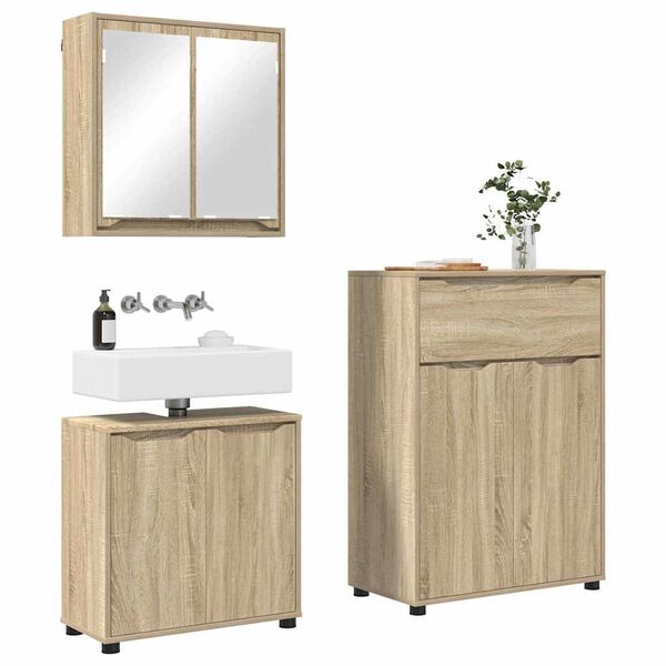 vidaXL Ensemble de mobilier de salle de bain 3 pcs Ch&ecirc;ne Sonoma