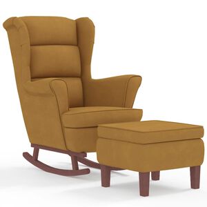 vidaXL Fauteuil &agrave; bascule &agrave; oreilles en velours marron bois massif