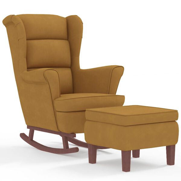 vidaXL Fauteuil &agrave; bascule &agrave; oreilles en velours marron bois massif