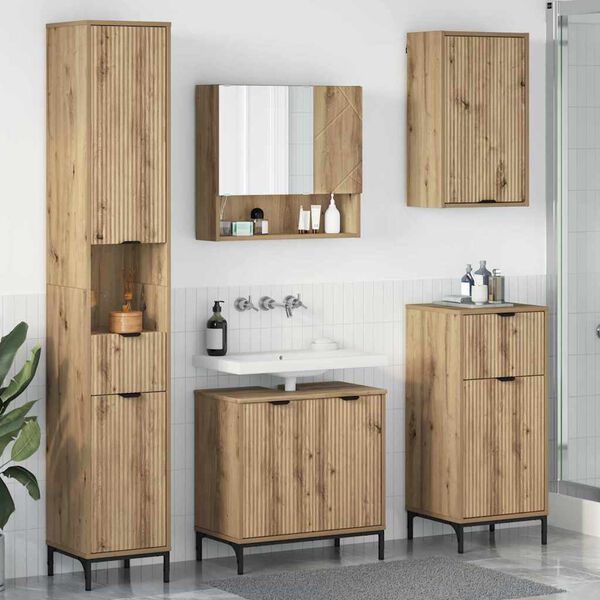 vidaXL Ensemble de mobilier de salle de bain Ch&ecirc;ne artisanal