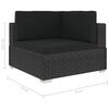 vidaXL Chaise d'angle 1 pc et coussins Résine tressée Noir