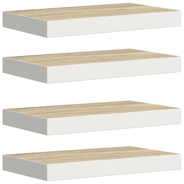 vidaXL &Eacute;tag&egrave;res flottantes 4 pcs ch&ecirc;ne et blanc 50x23x3,8 cm MDF