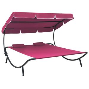 vidaXL Lit de repos d'ext&eacute;rieur avec auvent et oreillers rose