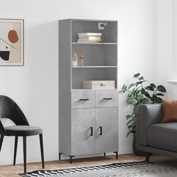 vidaXL Buffet haut Gris b&eacute;ton 69,5x34x180 cm Bois d'ing&eacute;nierie