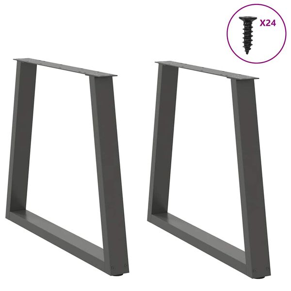 vidaXL Pieds de table &agrave; manger en forme de V, 2 pi&egrave;ces, anthracite, 80 x (72-73,3) cm, acier