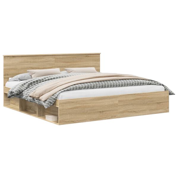 vidaXL Cadre de lit avec t&ecirc;te de lit Sonoma 200 x 200 cm Pin massif