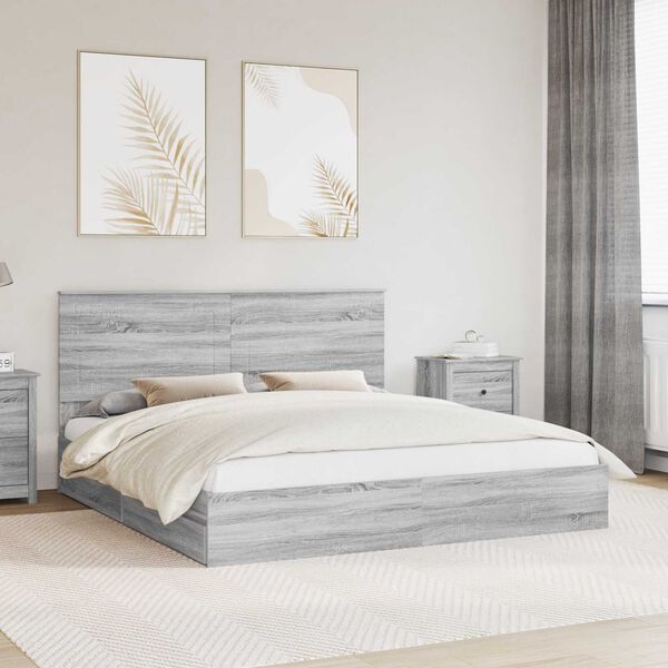 vidaXL Lit de Rangement Gris Sonoma 180 x 200 cm Bois d'ing&eacute;nierie