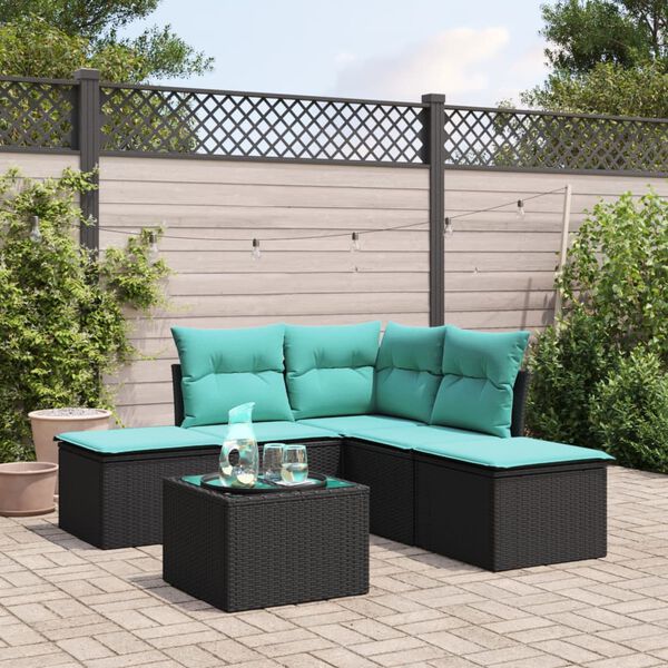 vidaXL Salon de jardin 6 pcs avec coussins noir r&eacute;sine tress&eacute;e