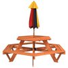 vidaXL Table de pique-nique pour 6 enfants avec parasol hexagone sapin