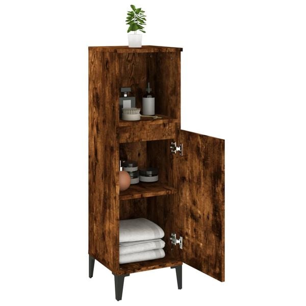 vidaXL Armoire de bain ch&ecirc;ne fum&eacute; 30x30x100 cm bois d'ing&eacute;nierie