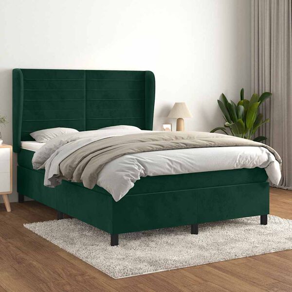 vidaXL Sommier &agrave; lattes de lit et matelas Vert fonc&eacute; 140x200cm Velours