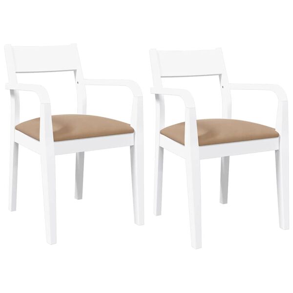 vidaXL Chaises à manger coussins 2 pcs blanc bois massif caoutchouc