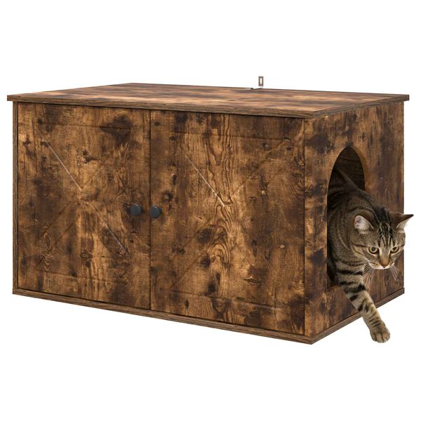 vidaXL Maison pour chat Ch&ecirc;ne fum&eacute; 85 x 55 x 50 cm Bois d'ing&eacute;nierie