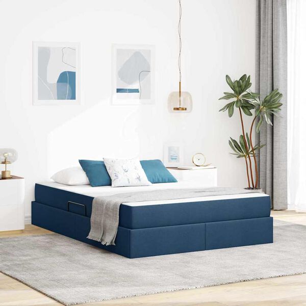 vidaXL Lit avec rangement et matelas Bleu 140 x 200 cm Polyester