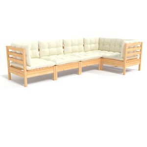 vidaXL Salon de jardin 5 pcs avec coussins cr&egrave;me bois de pin