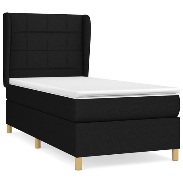 vidaXL Sommier &agrave; lattes de lit avec matelas Noir 90x200 cm Tissu