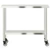 vidaXL Table de travail de cuisine avec roues 110x55x85 cm inox