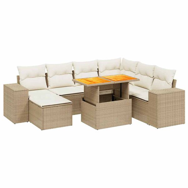 vidaXL Salon de jardin avec coussins 8 pcs beige r&eacute;sine tress&eacute;e