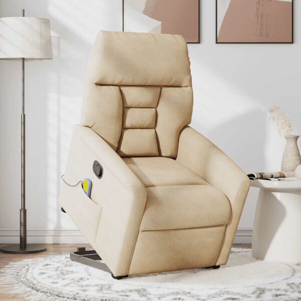 vidaXL Fauteuil inclinable de massage crème tissu microfibre