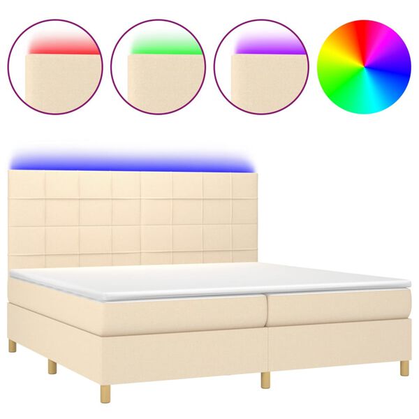 vidaXL Sommier &agrave; lattes de lit et matelas et LED Cr&egrave;me 200x200cm Tissu