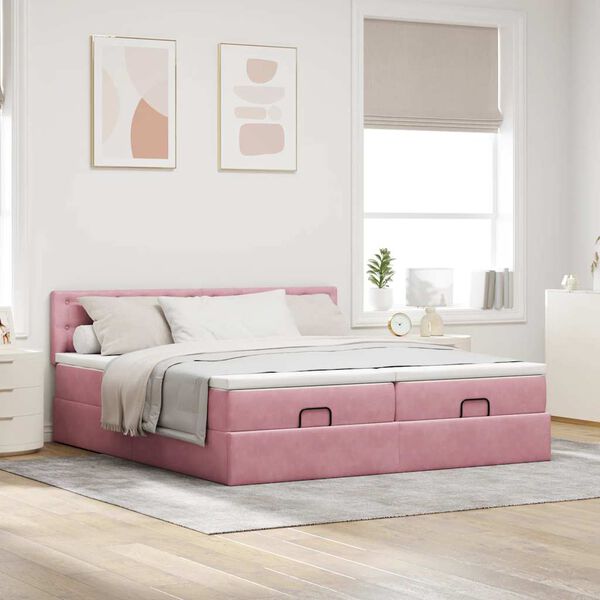 vidaXL Cadre de lit ottoman avec matelas rose 180x200 cm velours