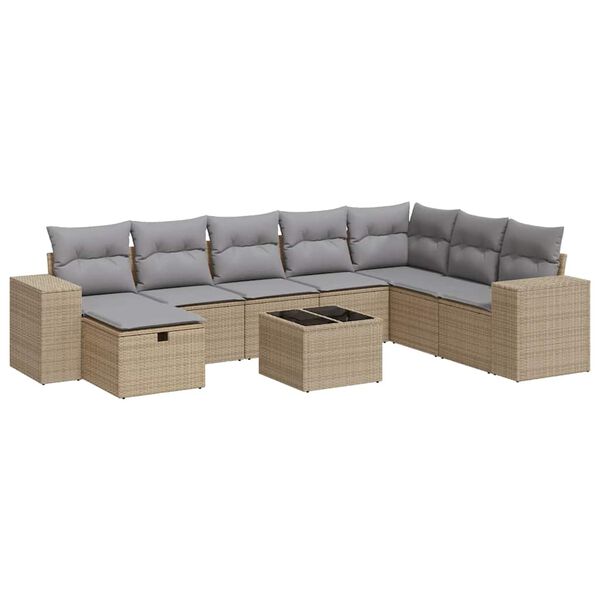 vidaXL Salon de jardin avec coussins 9 pcs beige r&eacute;sine tress&eacute;e