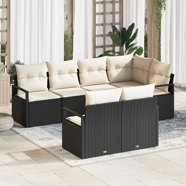 vidaXL Ensemble de canap&eacute; de jardin 7 pcs Noir et Blanc polyrotin
