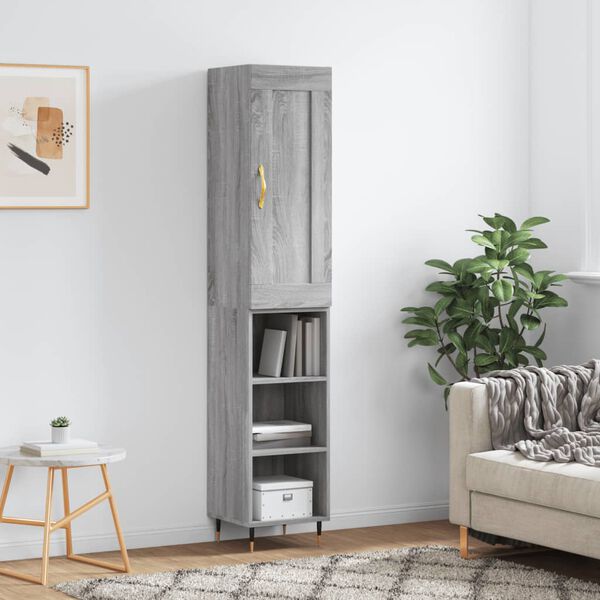 vidaXL Buffet haut Sonoma gris 34,5x34x180 cm Bois d'ing&eacute;nierie