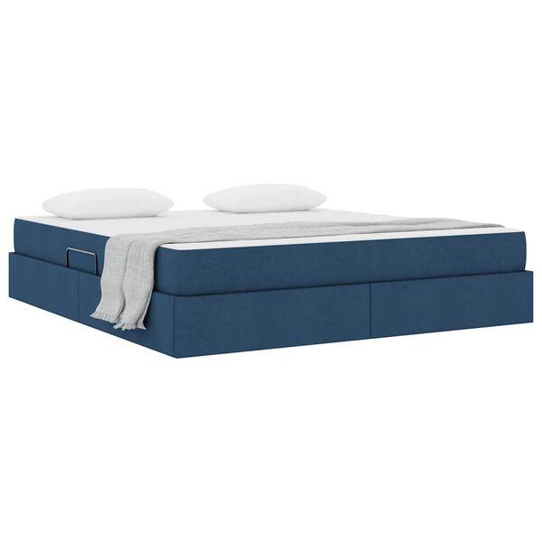vidaXL Lit avec rangement et matelas Bleu 160 x 200 cm Polyester