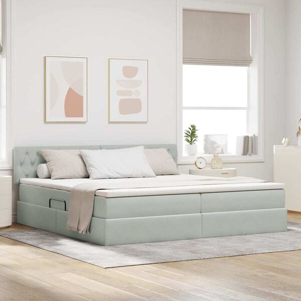 vidaXL Lit de Rangement avec matelas Gris clair 200 x 200 cm Velours