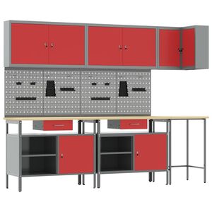 vidaXL Ensemble de placards de travail 10 pi&egrave;ces Rouge et Gris
