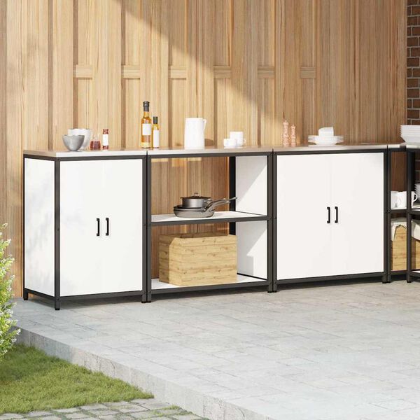 vidaXL Ensemble de rangement cuisine avec &eacute;tag&egrave;re 3 pcs Blanc Acier