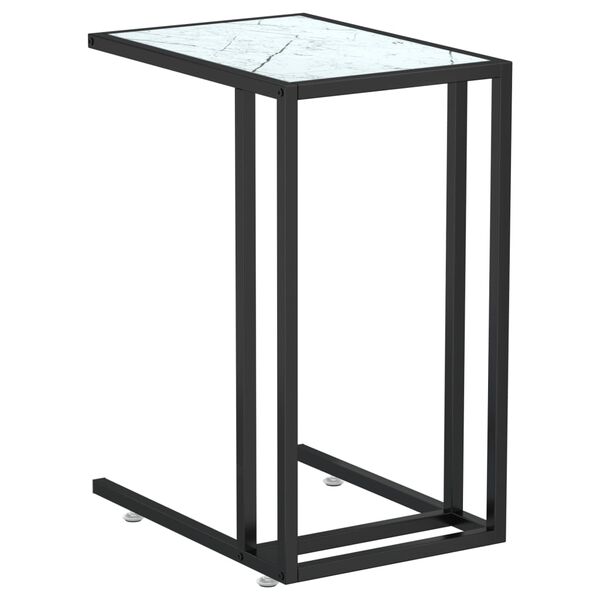 vidaXL Table d'appoint ordinateur Marbre blanc 50x35x65cm Verre tremp&eacute;