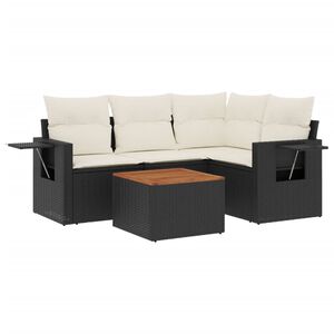 vidaXL Salon de jardin 5 pcs avec coussins noir r&eacute;sine tress&eacute;e