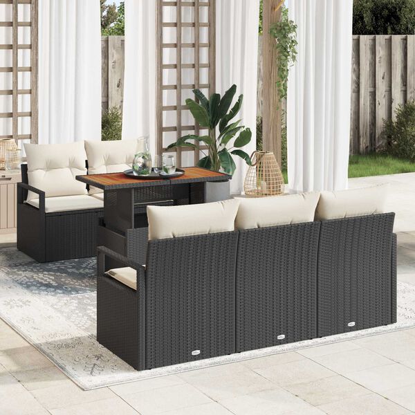 vidaXL Ensemble de canap&eacute; de jardin avec coussin 6 pcs Noir et cr&egrave;me
