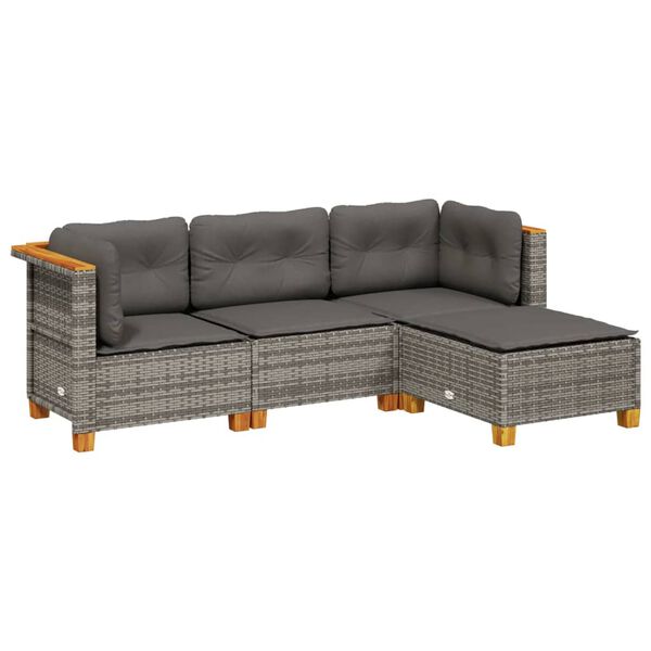 vidaXL Salon de jardin 4 pcs avec coussins gris r&eacute;sine tress&eacute;e