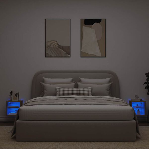 vidaXL Meubles TV muraux lumi&egrave;res LED 2 pcs ch&ecirc;ne artisanal