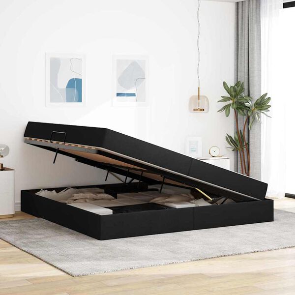 vidaXL Lit avec rangement et matelas Noir 200 x 200 cm Polyester